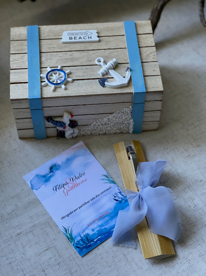 Caixa de Madeira com Cartões - Tema Praia